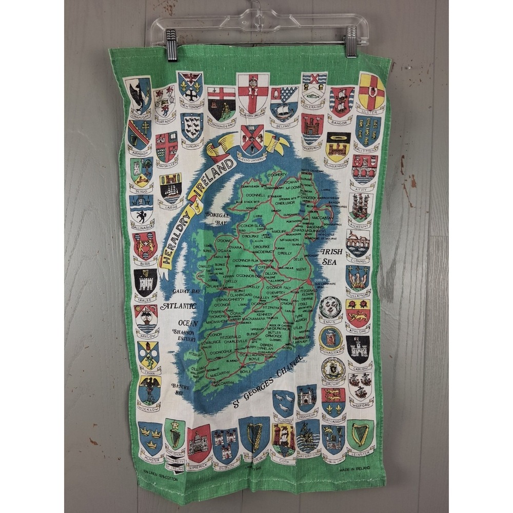 Coat of Arms Ireland Tea Towel Kitchen Linen Cotton Decor Cottagecore Vintage